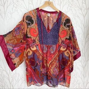Bila Short Sleeve Kimono Style BOHO Paisley Top M